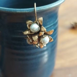 brass and pearl flower earrings